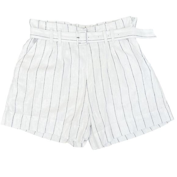 Abercrombie & Fitch New High Rise Shorts Pin Stripe Linen Blend Belted Sz L - Picture 2 of 6